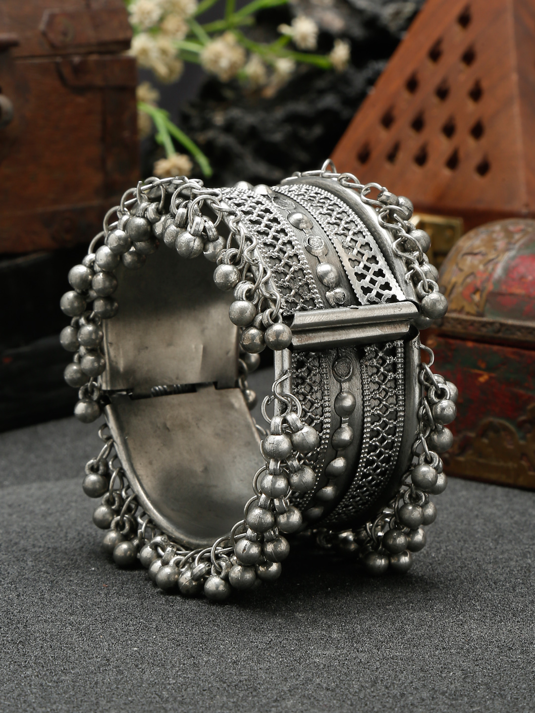 YouBella Jewellery for Women Celebrity Inspired Oxidised Silver Plated Cuff Bracelet Bangle for Women and Girls (Style 3)